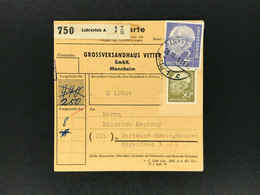 Bund Heuss Mi.Nr. 195 Mischfrankatur Paketkarte Mödlitz über Lichtenfels - Other & Unclassified