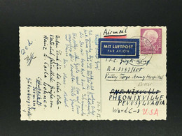 Bund Heuss Mi.Nr. 188 Einzelfrankatur Luftpost Karte Offenbach N. USA 1956 - Sonstige & Ohne Zuordnung