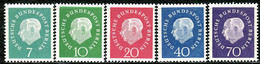 Berlin - Mi 182 / 186 ✶✶ (A) - 7-10-20-40-470Pf     Heuss - Unused Stamps