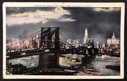 Brooklin Bridge And New York Skyline At Night VIAGGIATA 1923 Pieghe CODICE C.3072 - Brooklyn
