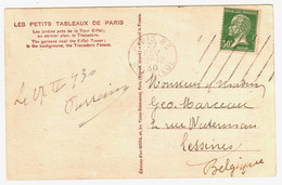 PARIS 83 Rue Bleue Carte Postale 30c Pasteur Vert Yv 174 Ob Meca KRAG 10 Lignes Diagonales B083204 - Sellado Mecánica (Otros)