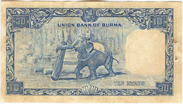 ❤️ Burma Scarce 10 Kyat 1958 Circulated Grade Fine Elephant Working In Forest - Myanmar