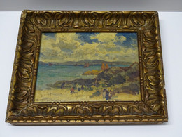 *ANCIEN TABLEAU HUILE SUR PANNEAU Signé GEORGES ELMER BROWNE BORD DE MER IMPRESSIONNISTE HSP COLLECTION E - Huiles