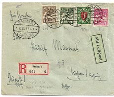Dzg076 / DANZIG - Hochwertige Frankatur 1926, Mi.Nr. 198aa, 203, 204, 205 Per Luftpost Einschreiben 10.5.1926 N. Kohren - Cartas & Documentos