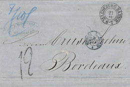 1866 - Lettre De Magdeburg ( Prusse) à Bordeaux - Entrée PRUSSE 4 FORBACH 4 Noir Non Référencée Noël - Entry Postmarks