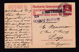 DDZ 783 - CENSURE Militaire Belge Post WWI 1918/19 - Entier Suisse MONT PELERIN 1919 Vers LIEGE - Censeur 178 - Autres & Non Classés