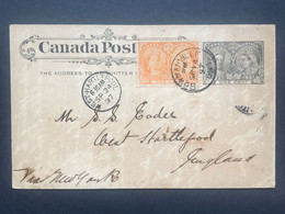 CANADA 1897 Jubilee Stationary Postcard Uprated - Bowmanville Ont. To West Hartlepool England, - Briefe U. Dokumente