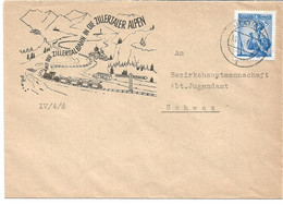 1851e: Heimatsammler Briefbeleg Mit Tollem Bahnmotiv Zillertaler Alpen, Jenbach 1953 - Jenbach