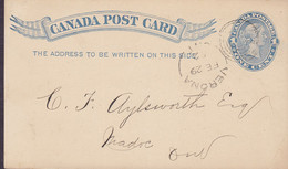 Canada Postal Stationery Ganzsache Entier 1c. Victoria VERONA Ontario 1892 MADOC Ontario (2 Scans) - 1860-1899 Regno Di Victoria