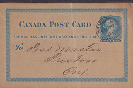 Canada Postal Stationery Ganzsache Entier 1c. Victoria HAMILTON 1881 PRESTON Ontario (2 Scans) - 1860-1899 Victoria