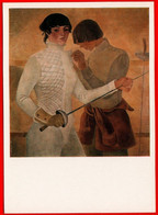 22105 Talashenko Portrait Of Tatyana Larina Master Of Sports Fencing Fencer Sword Rapier Buttoning Buttons Dressing USSR - Fechten