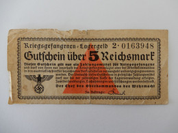 Gutschein über 5 Reichsmark - Kriegsgefangenenlager - Lagergeld - Waffen SS - Third Reich - 2 * 0163948 - 5 Reichsmark