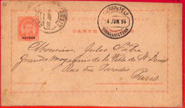 Aa3938  - AZORES  Açores  - POSTAL HISTORY - STATIONERY Card  To FRANCE  1894 - Afrique Portugaise