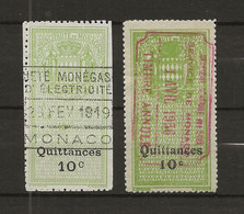 TIMBRES FISCAUX DE MONACO QUITTANCE  N° 1  ET N° 2 10 C VERT GRAND  ET  PETIT C - Revenue