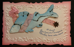 Fête - 1er Avril - Cpa Fantaisie - Ajouti Poisson Fish - Gaufrée Embossed - 1° Aprile (pesce Di Aprile)