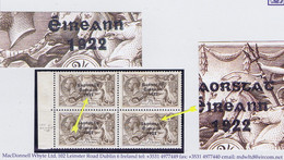 Ireland 1927-28 Wide Date Setting Saorstat 3-line Ovpt On 2/6d, Vars "Flat-tailed 9" And "Circumflex Accent" In Block Of - Neufs