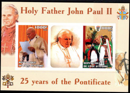 REPUBLIQUE DE COTE D'IVOIRE -  IMPERFORATE BLOCK STAMP - POPE JOHN PAUL II MINT NOT HINGED SOUVENIR 2.4 - Papes