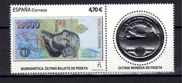 ESPAÑA 2021 ** MNH ED. 5505 NUMISMATICA. ULTIMOS BILLETE Y MONEDA DE PESETA - Unused Stamps