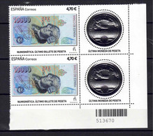 ESPAÑA 2021 ** MNH ED. 5505 NUMISMATICA. ULTIMOS BILLETE Y MONEDA DE PESETA BL.2 - Unused Stamps