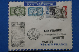 W3 FRANCE  BELLE LETTRE RARE 1950 IERE LIAISON AIR FRANCE  PARIS  POUR TAHITI AVEC TIMBRES D INDOCHINE !+ AFF PLAISANT - First Flight Covers