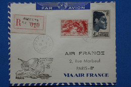 W3 FRANCE BELLE LETTRE RARE 1950 IERE LIAISON AIR FRANCE PARIS  POUR TAHITI AVEC TIMBRES D INDOCHINE !+ AFF. PLAISANT - Premiers Vols