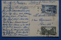 W3 MAROC BELLE CARTE  1927 TANGER  POUR PARIS + TOUR HASSAN + AFF. INTERESSANT - Cartas & Documentos