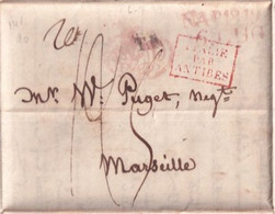 1819 - ENTREE ITALIE Par ANTIBES ROUGE - LETTRE De NAPLES => MARSEILLE - Marques D'entrées