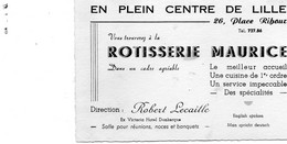 Lille. Carte De Visite Rotisserie Maurice. Années 50. - Cartes De Visite