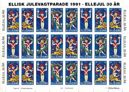 Denmark; Local Christmas Seals - Elleore, 1991, Full Sheet And 2 Advertising Labels  MNH(**), Not Folded, - Volledige & Onvolledige Vellen