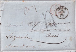 1860 - ENTREE SUISSE Par BELLEGARDE 3 - LETTRE De GENEVE => PARIS READRESSEE => LUZARCHES - Marques D'entrées