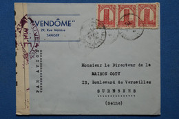 W3 MAROC BELLE LETTRE CENSUREE 1942 TANGER  POUR SURESNE+ BANDE DE 3 TP+ AFF. INTERESSANT - Briefe U. Dokumente