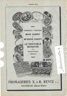 1934 P 63 Belle Pub Illustrée / Fromage à Tartiner / RENTZ Ostheim 68 / Munster Schwab Colmar / ANCEL Orbey - Alimentos