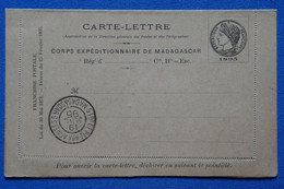 W4 MADAGASCAR  BELLE CARTE CORPS EXPEDITIONNAIRE RARE   1895 + CACHET POSTE ARMEES NON VOYAGEE+ AFFRANCHI. PLAISANT - Lettres & Documents