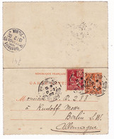 Entier Postal 1902 Paris Rue Saint Denis Type Mouchon Berlin Deutschland - Cartoline-lettere