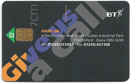 UK - BT (Chip) - PRO309 - BCP-072 - Geze UK “Give Us A Call”, 2£, 2.500ex, Mint - BT Werbezwecke
