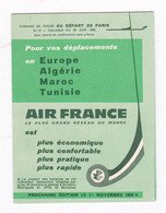 Petit Dépliant 6 Feuillets Horaire De Poche Au Départ De Paris, Air France, 1959 - Horaires