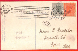 Aa3705 - WESTERN AUSTRALIA  - Postal History - POSTCARD From PERTH To ITALY 1908 - Cartas & Documentos