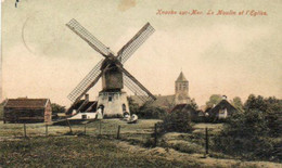 Knocke - Sur-Mer  Le Moulin Et L'eglise Autre Variante Voyagé En 1910 - Knokke