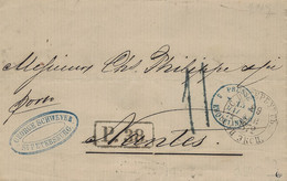 1872- Lettre From St Petersbourg To Nantes ( France )  P.38 . Framed Rating 11 D. Blue -entrée 3 PRUSSE 3 ERQUELINES - Entry Postmarks