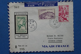 W4 FRANCE BELLE LETTRE 1946  PAR AVION PARIS BUENOS AIRES  ARGENTINA+ AFFRANCH. INTERESSANT - 1927-1959 Covers & Documents