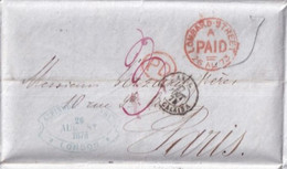 1873 - GB - ENTREE ANGLETERRE Par BUREAU AMBULANT CALAIS A - LETTRE PORT PAYE De LONDRES => PARIS - Entry Postmarks