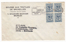 Lettre Belgique Bourse Aux Textiles De Bruxelles Breda Nederland Bloc De 4 Timbres Lion Héraldique - Brieven En Documenten