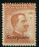 EGEO SCARPANTO 1921-22  20 C. SASSONE N. 11 ** MNH - Ägäis (Scarpanto)