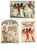 Lot 3 Cpm Egypte LOUXOR Tombes Nobles NAKHT THEBES Musicienne DJED KHONSOU IOUFANKH Harpe Dieu Soleil RA - Museos
