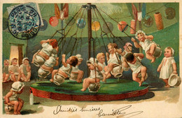 Enfants Sur Une Balançoire De Pots De Chambre * CPA Illustrateur * 1904 * Manège Carousel Jeu Jouet Bébé - Otros & Sin Clasificación