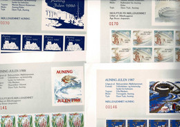 Denmark;  Local Christmas Seals; Auning;  1985 - 1988; 4 Full Sheets In Folders.  MH (*) Not Folded - Feuilles Complètes Et Multiples