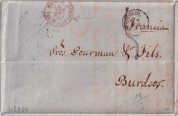 1859 - ESPAGNE - ENTREE ESPAGNE PAR ST JEAN DE LUZ - LETTRE De VALLADOLID => BORDEAUX (AMBULANT SUP AU DOS !) - Entry Postmarks