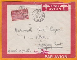 1934 - Envel De Rabat RP, Maroc Vers Longwy Haut, Moselle Via Marseille Et Paris - Ligne Aérienne France Maroc - Cartas