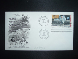 LETTRE TP FIRST MAN ON THE MOON 10c OBL.MEC. SEP 9 1969 WASHINGTON DC + JUL 20 1969 MOON LANDIN + FDC - North  America