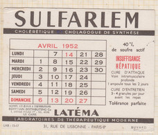 21/38 Buvard SULFARLEM Laboratoires De Thérapeutique CALENDRIER AVRIL 1952 - Produits Pharmaceutiques